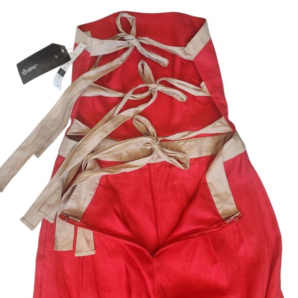 Luxe Linen Strapless Open Back Jump Suit-Wide Leg-NWT-Resortwear-Coastal Chic-L - Picture 9 of 13